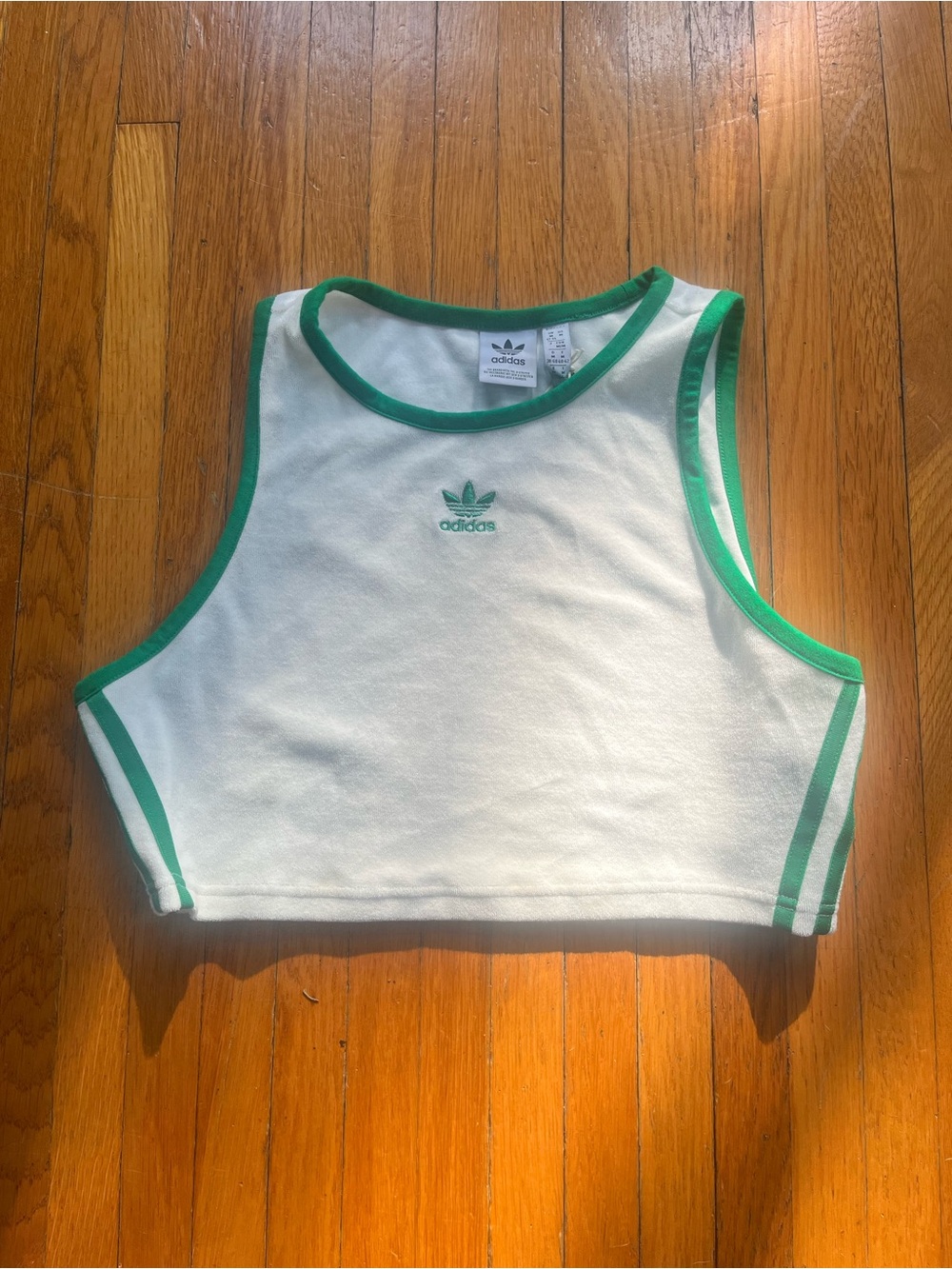ADIDAS Terry cloth' White & Green Cropped Tank Top